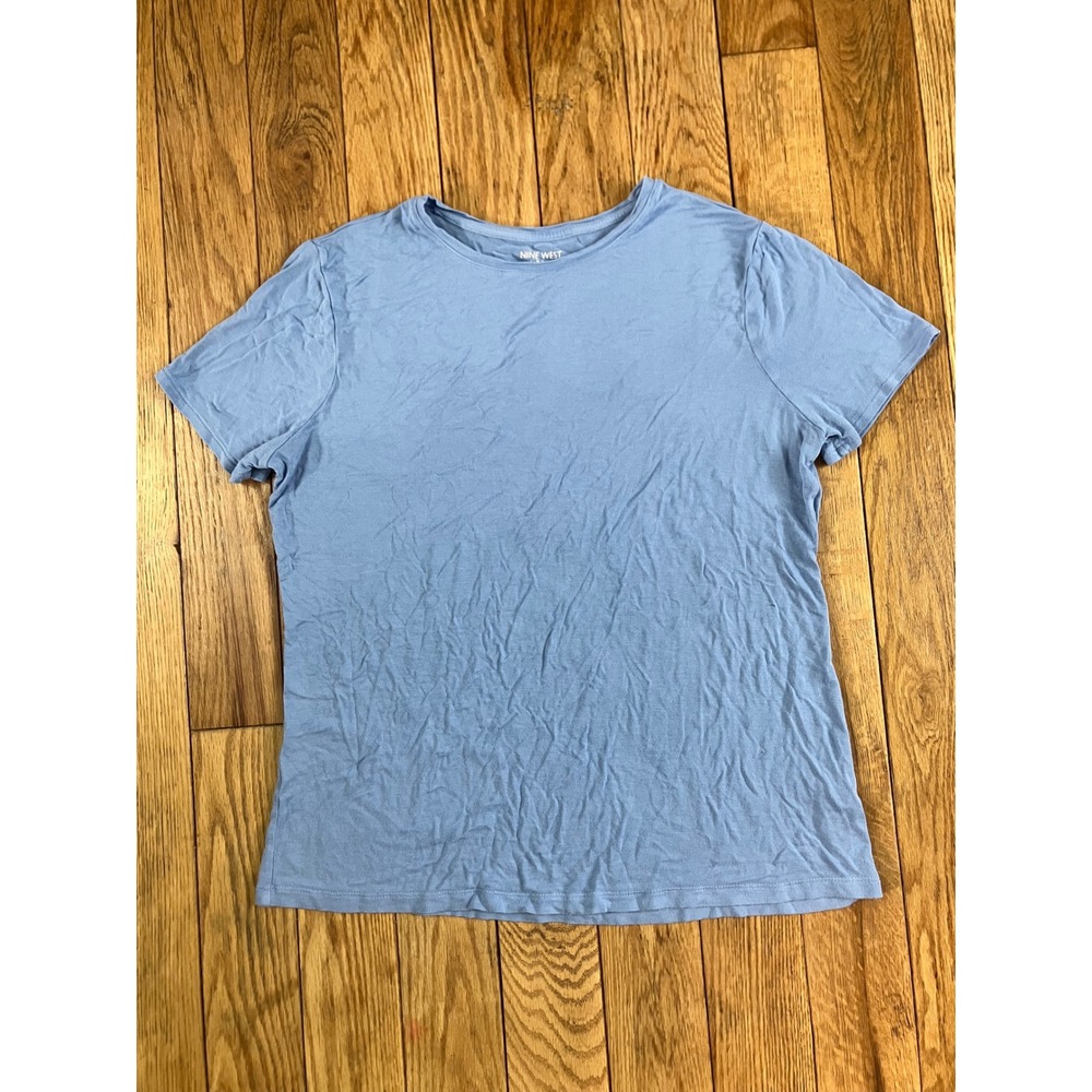 Nine West Soft Spun Blue T Shirt Women's Size L Casual Everyday Top‎